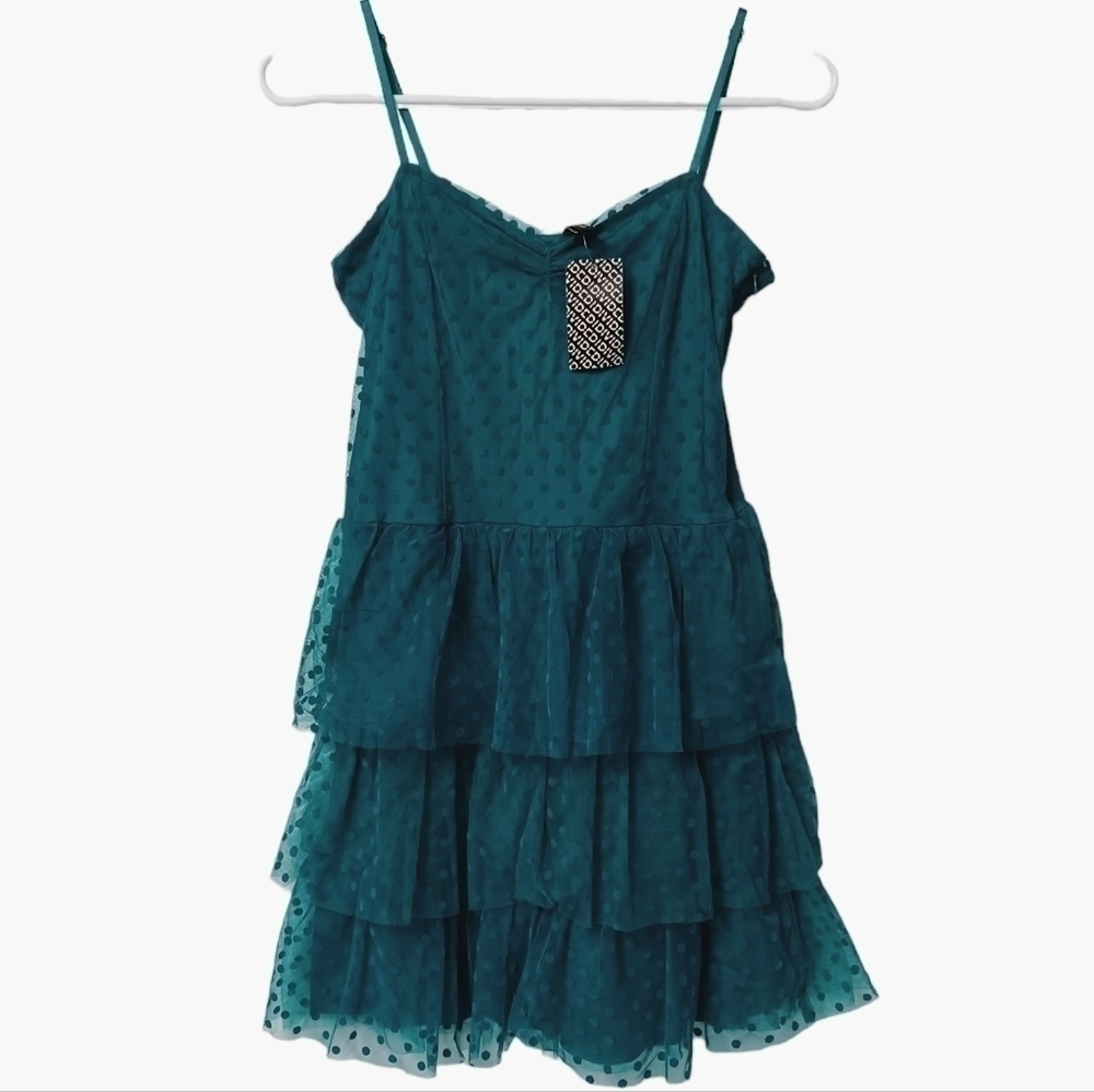 Nwt! Divided green polka dot chiffon dress